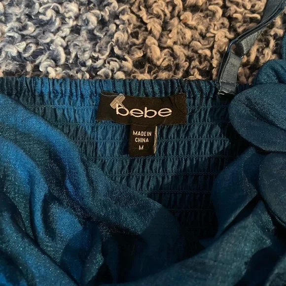 bebe Teal One-Shoulder Top with Floral Detail vintage rare - Picture 2 of 3